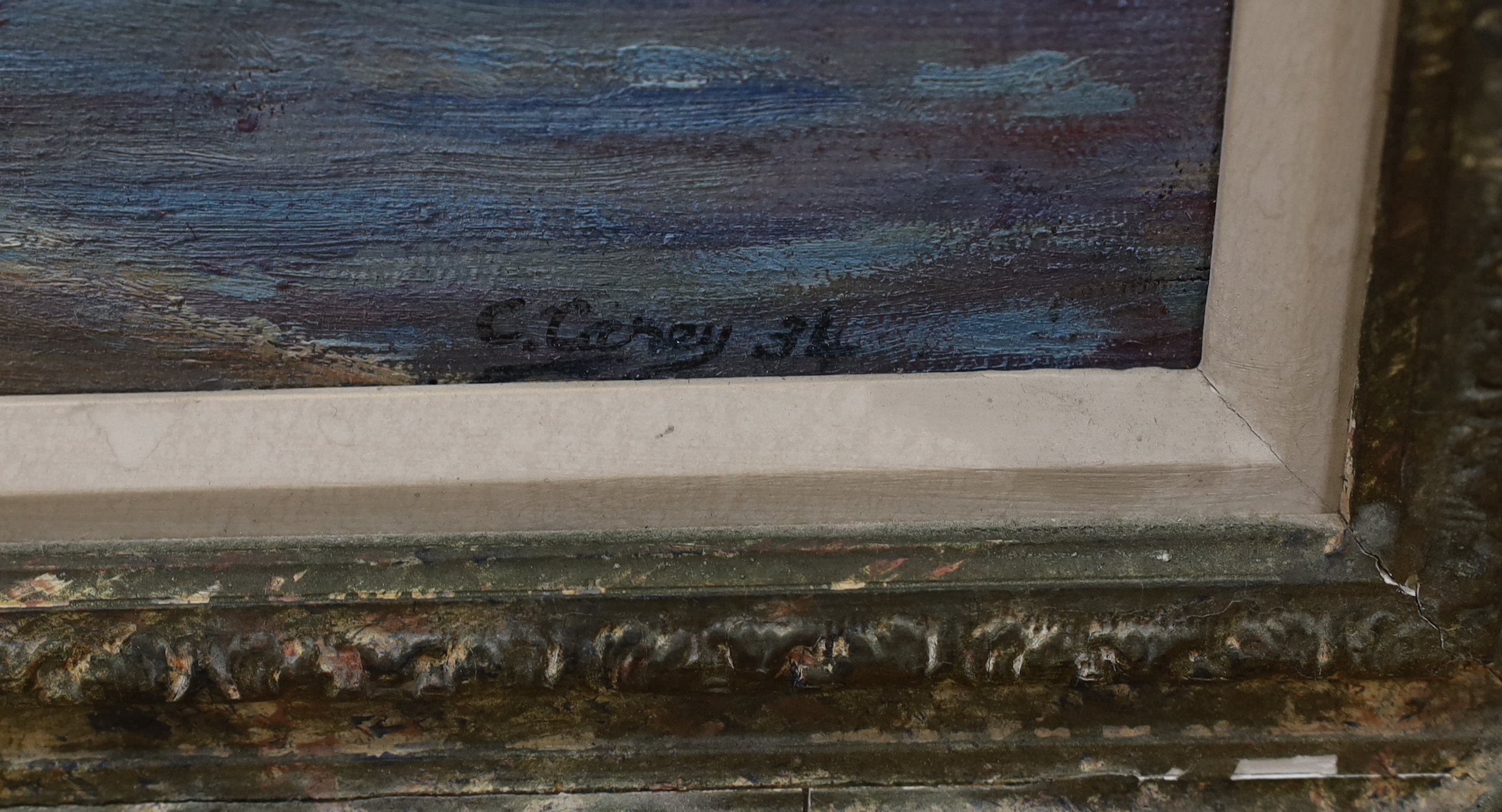 C. Carey, oil on canvas, Mediterranean harbour scene, signed and dated '34, 34 x 52cm